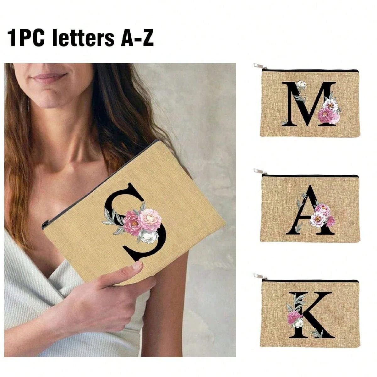 1 pièce Sac Zip Lin imprimé floral Sac à monnaie Pochette cosmétique pour enseignant, jour de fête des mères, Cadeau de remerciement,